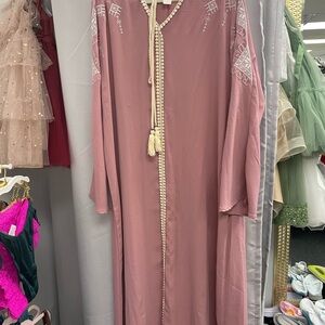 Pink Embroidered Kaftan with Tassel Tie